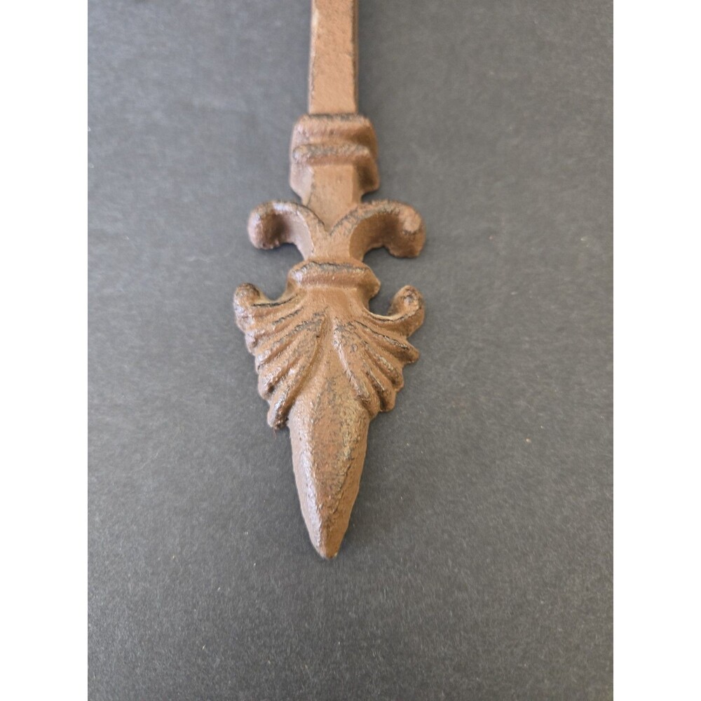 Ornate Cast Iron Fleur-de-Lis Wall Cross - 15" x 11" Rustic Decor Brown Heavy - Picture 4 of 8